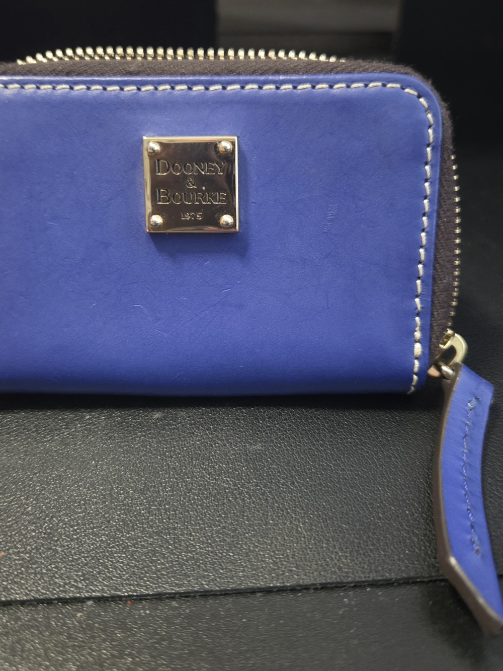 Dooney & Bourke Royal Blue Zip-Around Wallet with Gold Plaque